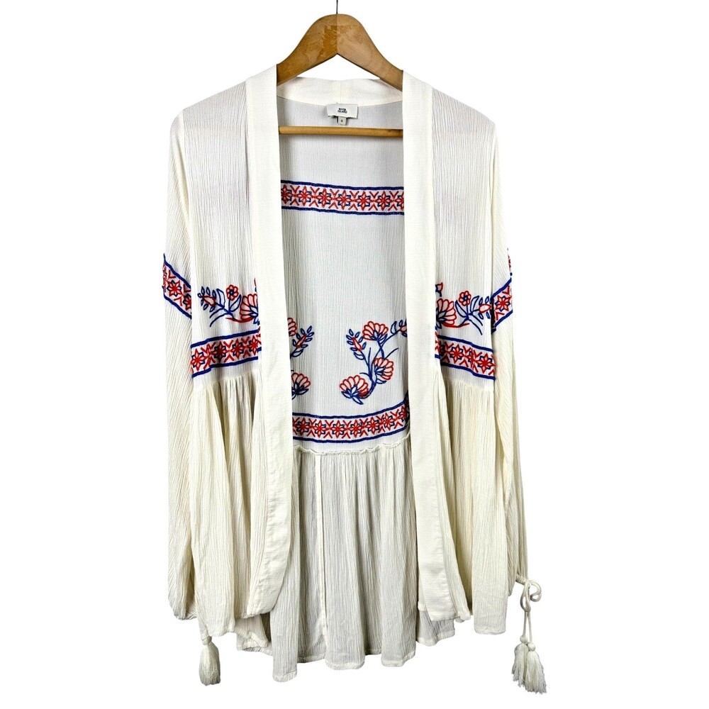 River Island Off White Embroidered Cardigan Flowy Beach Coverup Open Front S - Picture 1 of 9